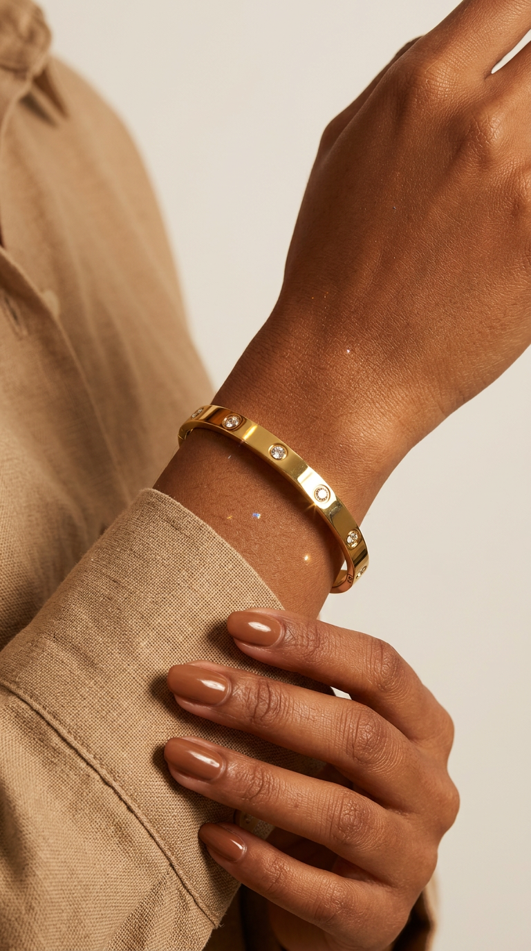 Trove Colombo Atlas 18K gold-plated titanium steel bangle featuring star-studded synthetic cubic zirconia stones