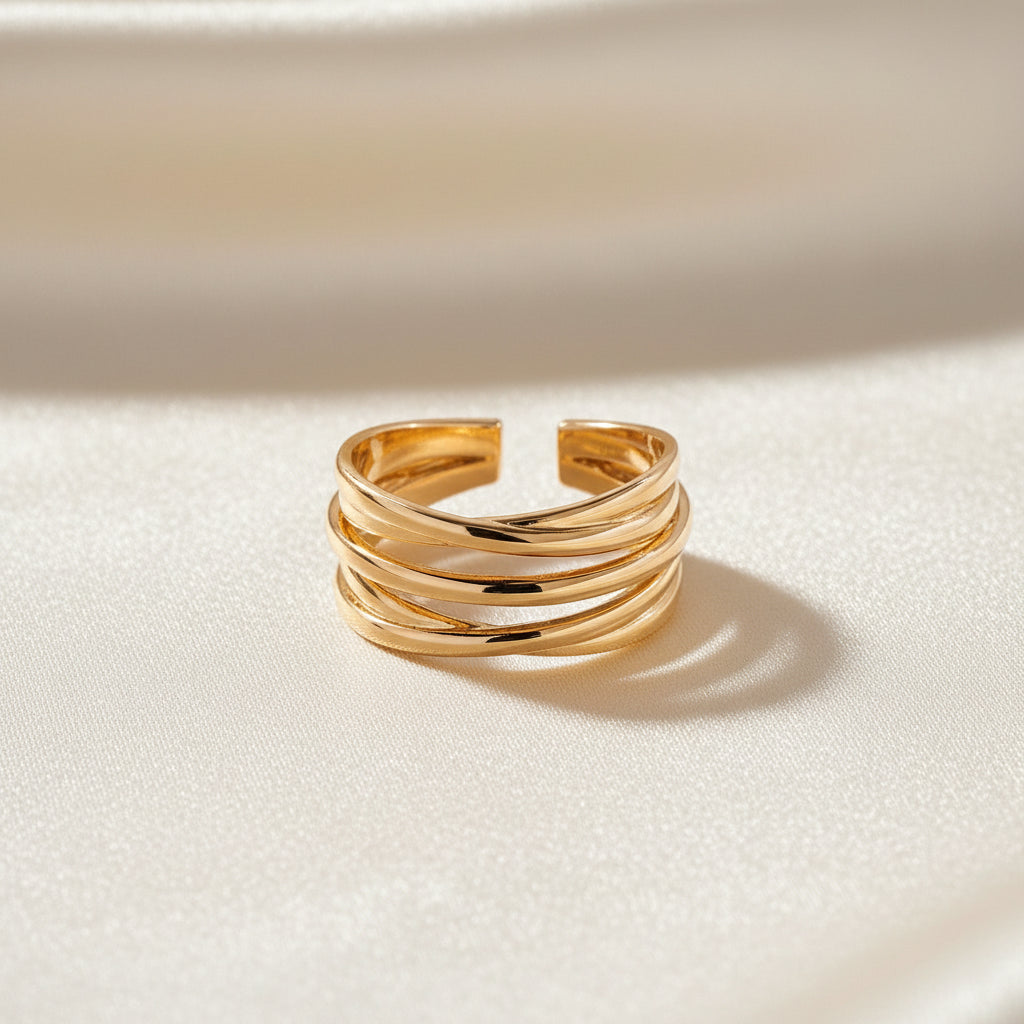 Trove Colombo Calliope KC gold-plated open ring with a multi-layered crossover design