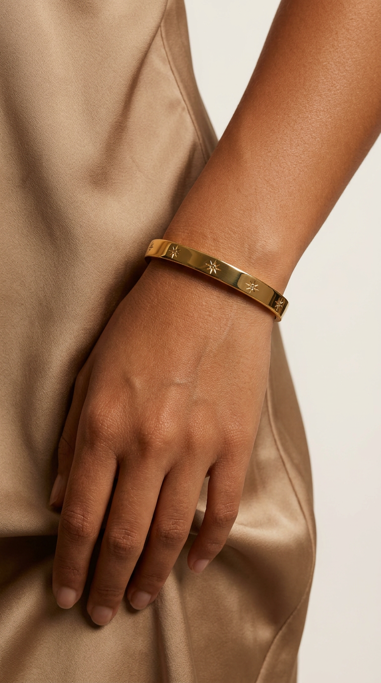 Trove Colombo Venus 18K gold-plated stainless steel bangle featuring delicate star-shaped cubic zirconia