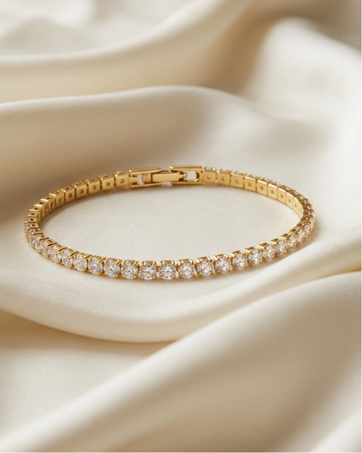 Trove Colombo Athena tennis bracelet with sparkling cubic zirconia stones and a luxurious KC gold-plated finish.