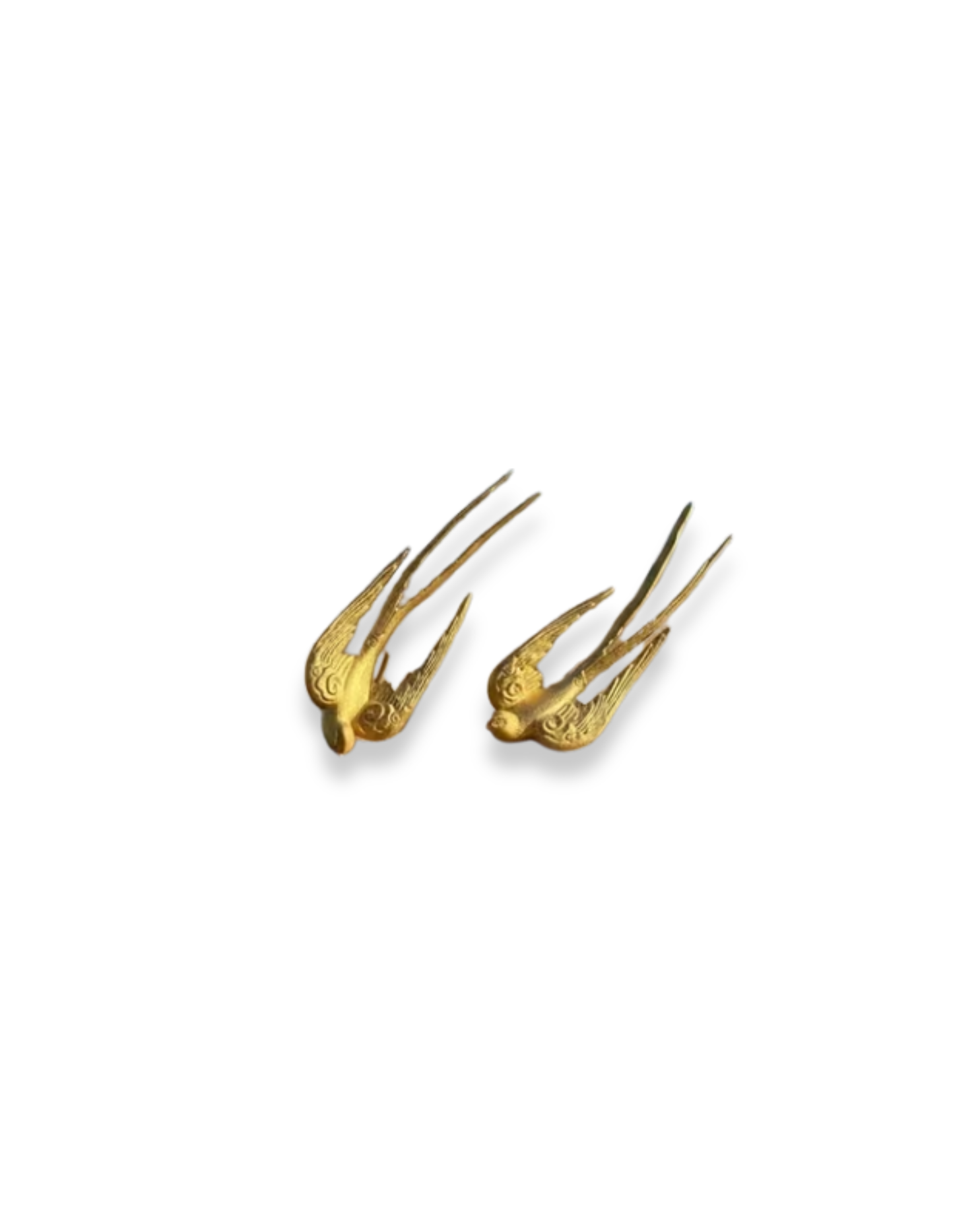 Trove Colombo 18K gold plated swallow bird earrings with a vintage boho design and detailed wing engravings.