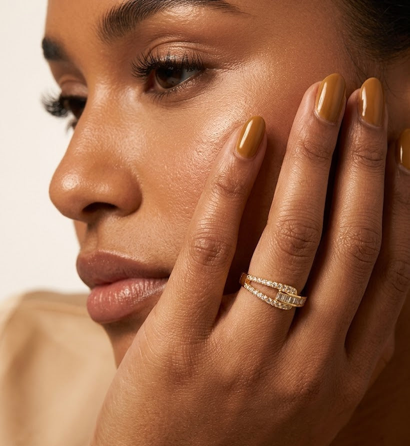 Trove Colombo Cressida open ring in KC gold-plated copper with sparkling synthetic cubic zirconia