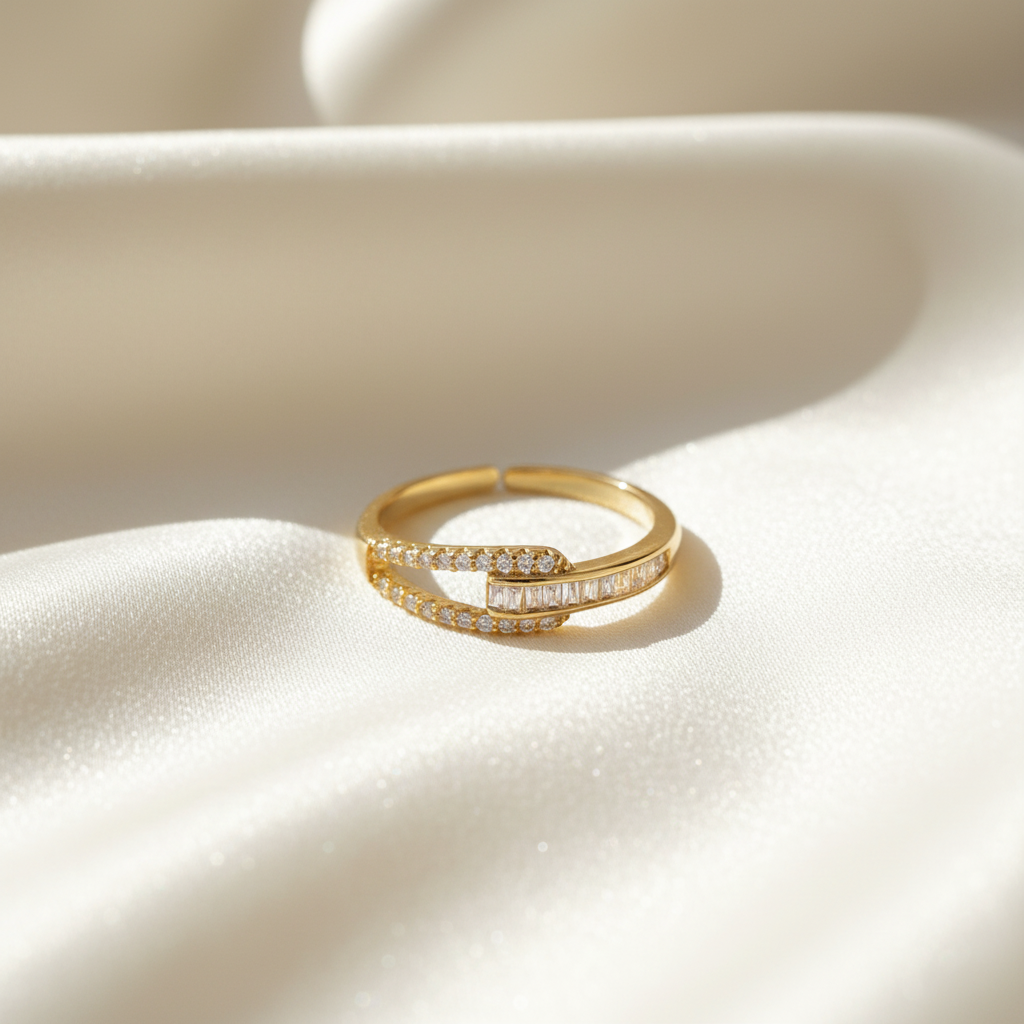 Trove Colombo Cressida open ring in KC gold-plated copper with sparkling synthetic cubic zirconia stones