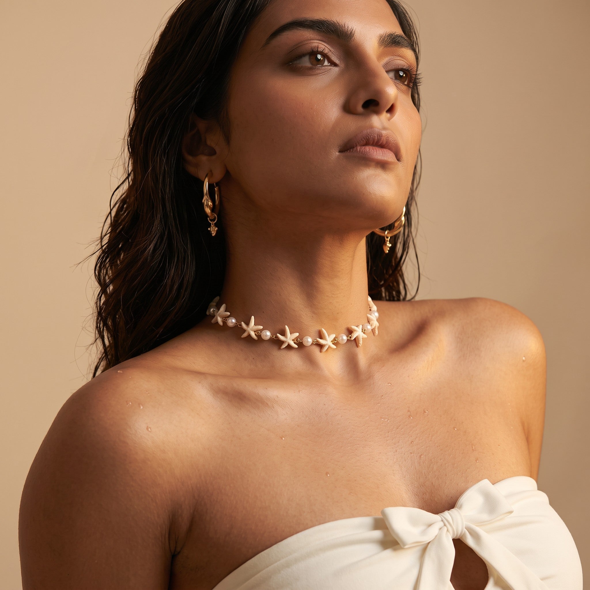Trove Colombo Maristella KC gold plated choker necklace featuring starfish and pearl