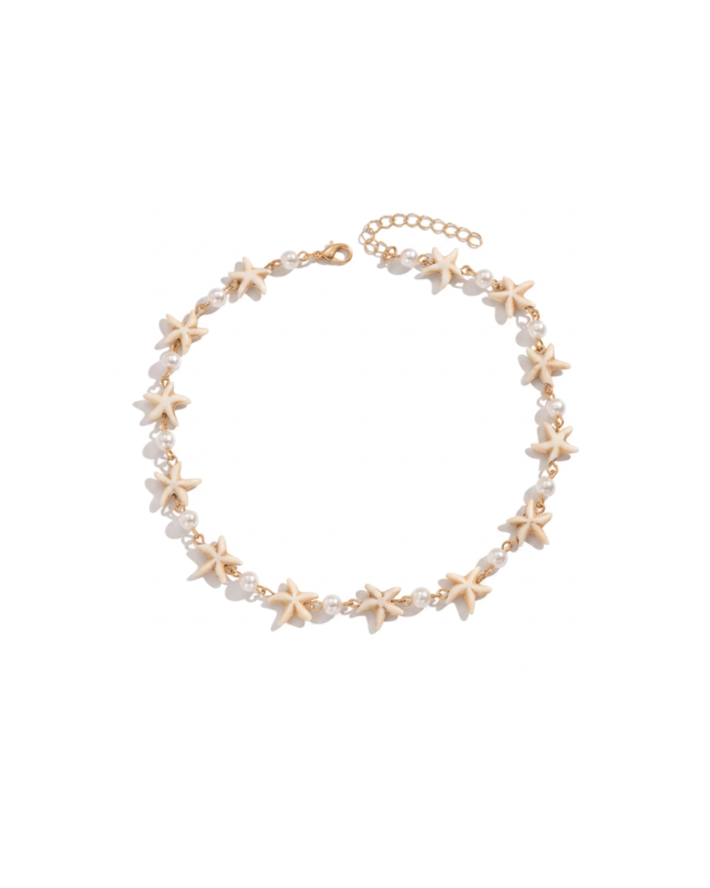 Trove Colombo Maristella necklace featuring white starfish charms and small pearls on a KC gold-plated chain.