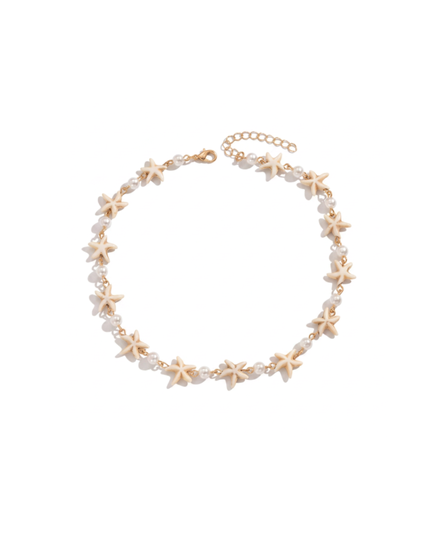 Trove Colombo Maristella necklace featuring white starfish charms and small pearls on a KC gold-plated chain.