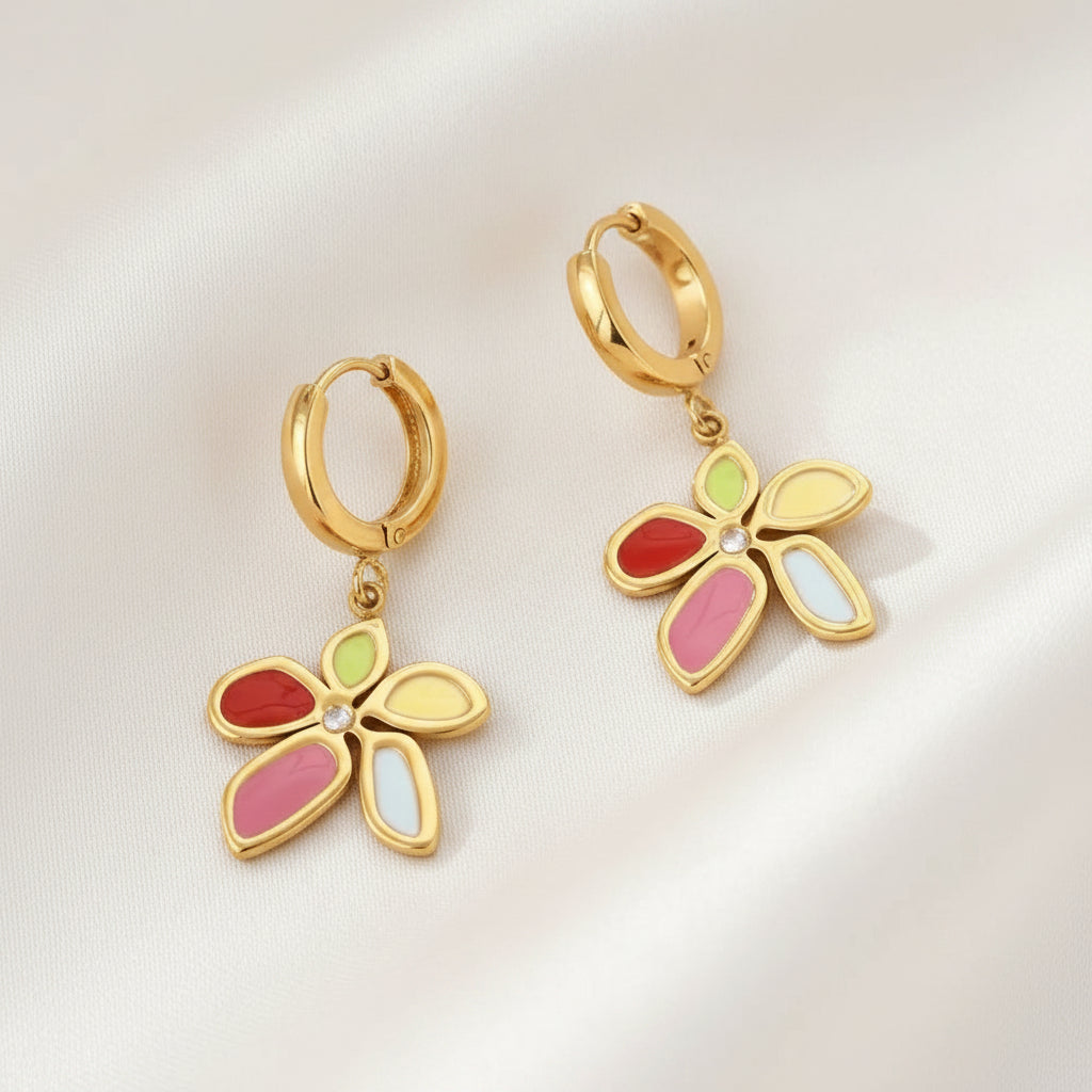 Trove Colombo Paloma 18K gold-plated hoop earrings featuring colorful resin flower