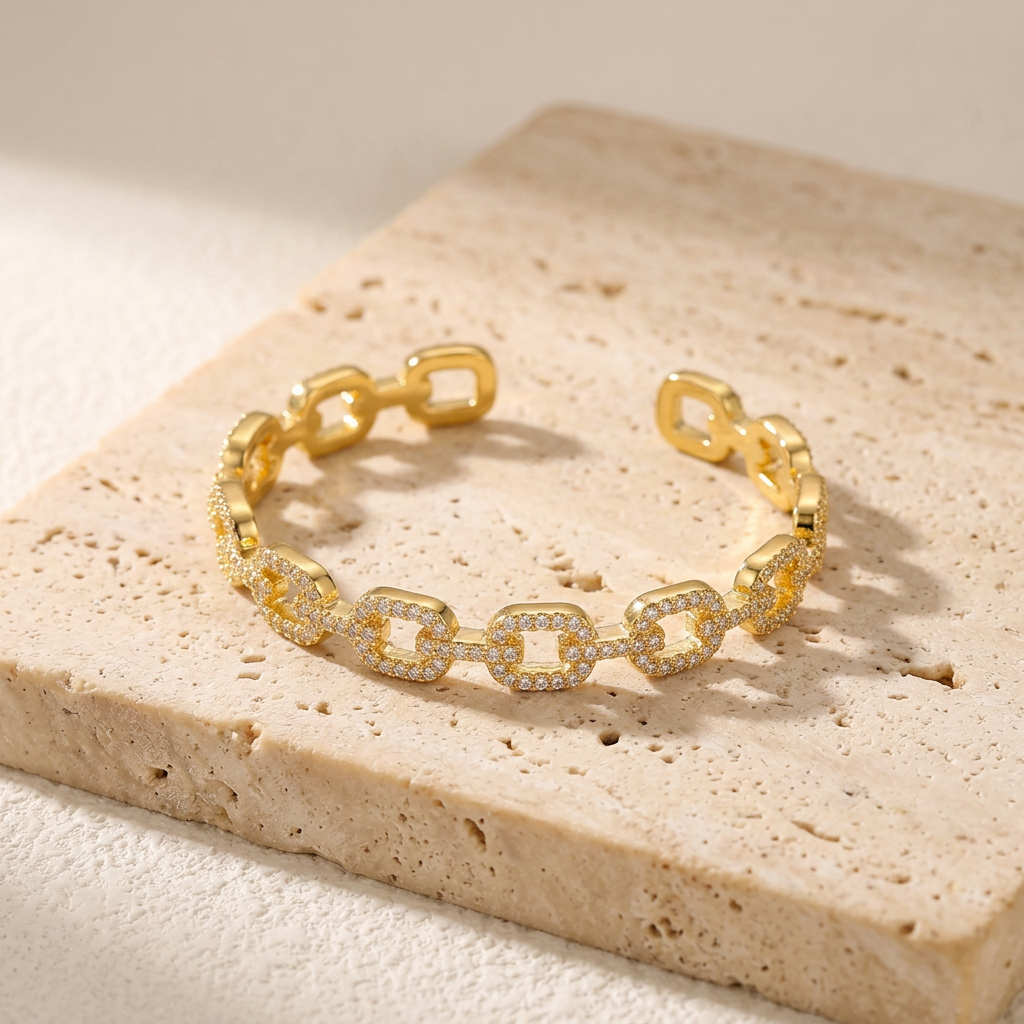 Trove Colombo Vespera gold-tone copper chain bracelet with sparkling synthetic cubic zirconia inlay